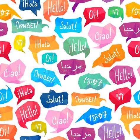 Seamless pattern - speech bubbles with Hello on different languages. Seamless ve , #Sponsored, #speech, #pattern, #Seamless, #vector, #languages #ad Library Worksheets, Multicultural Fair, European Day Of Languages, Hello Wallpaper, Class Theme, Class Decor, Creative Office, Language Art, Global Village