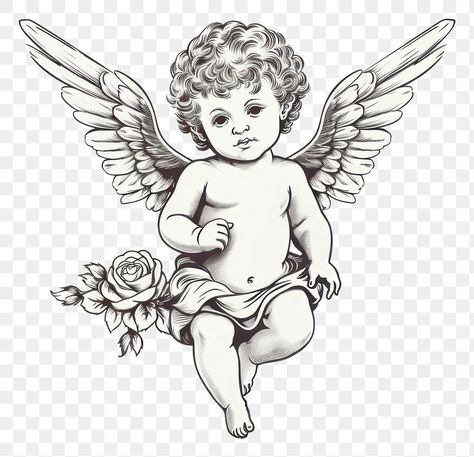 Drawing sketch angel cupid. AI generated Image by rawpixel. | premium image by rawpixel.com / Sasikarn Kongsricharoen Cupid Outline, Cherub Outline, Baby Angel Drawing, Cupid Sketch, Angels Drawing, Sketch Angel, Angel Baby Drawing, Cupid Drawing, Crochet Mario