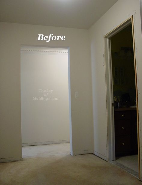 When designed and installed correctly, every room will gain from lost of moldings. Especially small ones. Before And After Crown Molding, Crown Molding In Bedroom, Simple Crown Molding, Diy Crown Molding, Ceiling Crown Molding, Molding Ceiling, Ceiling Trim, Picture Frame Molding, Beautiful Room