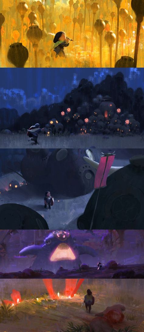 some color scripts for a personal project by Alexandre Diboine (Zedig on deviantART): Alexandre Zedig Diboine, Professional Concept Art, Color Script Animation, Alexandre Diboine, Concept Art Environment, Bg Design, Color Script, Image Film, Scene Design