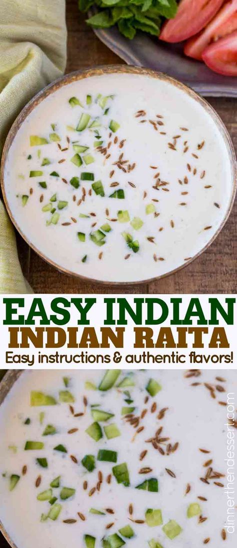 Indian Yogurt Sauce, Raita Recipe Indian, Indian Raita, Indian Sauces, Dinner Then Dessert, Salsa Yogurt, Rogan Josh, Indian Dinner, Easy Indian Recipes