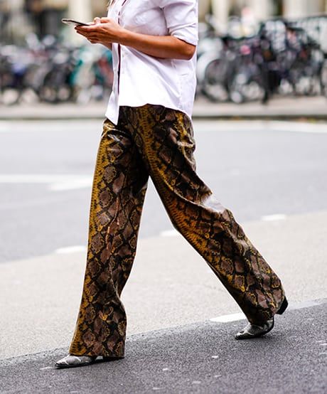 Snakeskin Pants Outfit, Snake Skin Pants, Snakeskin Pants, Animal Instinct, Fall Fashion Trends Women, Style Goals, Pleated Tops, Clothing Trends, Future Outfit