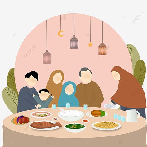 Iftar Ramadhan, Happy Iftar, Ramadan Preparation, Eating Together, Ramadan Png, Iftar Party, Family Png, Party Cartoon, Ramadan Lantern