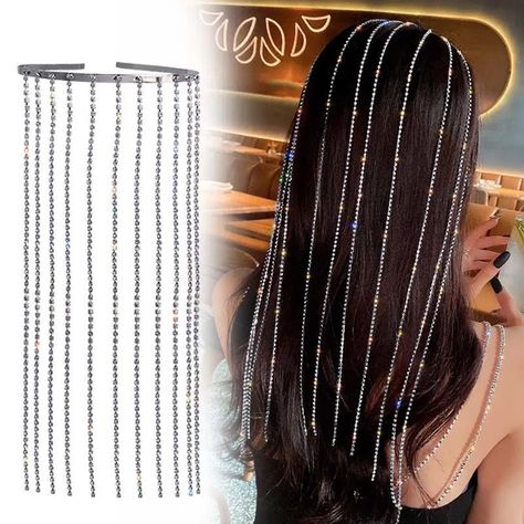 Material: Made of Metal and small processing diamond Color: Silver Hairband Diy, Diy Hairband, Tassel Headband, Hairband Hairstyle, Diamond Headband, Harajuku Anime, How To Make Tassels, Dark Academia Clothes, Diamond Hair