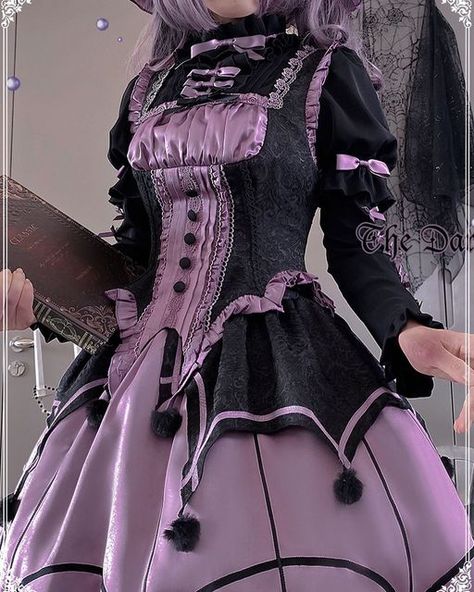 Devil Inspired on Instagram: "Halloween 👻 black and purple witch Lolita dress. Kuromi vibes 💀 Search “Polar Night” on devilinspired.com for the full set. Price: $117.00 #halloween #witchlolita #lolitadress #bittersweet #kawaii" Kuromi Aesthetic Outfit, Kuromi Outfit, Kuromi Clothes, Devil Inspired, Sanrio Outfits, Sanrio Clothes, Purple Witch, Witch Outfit, Purple Outfits