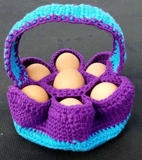 Egg Basket Crochet Pattern Crochet Easter Basket Pattern, Crochet Egg, Crochet Easter Basket, Egg Aprons, Bag Tutorials, Crochet Chicken, Bags Ideas, Easter Crochet Patterns, Crochet Sunflower