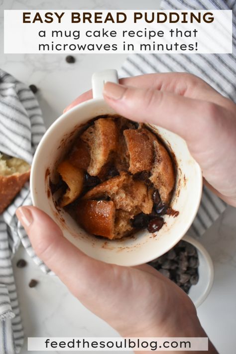 Best Mug Cake Recipe Ever, Quick Bread Pudding, Bread Pudding In A Mug, Microwave Bread Pudding, Simple Mug Cake Recipe, Basic Bread Pudding, Best Mug Cake, Sourdough Bread Pudding, Pudding In A Mug