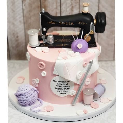 Sewing Cake Design, Sewing Cake Ideas, Tailor Cake Ideas, Sewing Machine Cake Ideas, Sewing Machine Cake, Sewing Cake, 70th Birthday Cake, Ring Cake, Make Up Cake