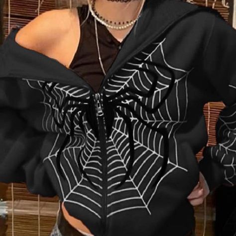 Excited to share the latest addition to my shop: Hoodie Dark Spider Web Printed Goth Black Hoodie Sweatshirt Zipper Bussin Food, Harajuku Punk, Couple Jacket, Loose Hoodie, Oversized Streetwear, Nice Outfits, Y2k Clothing, Y2k Clothes, Zippered Sweater