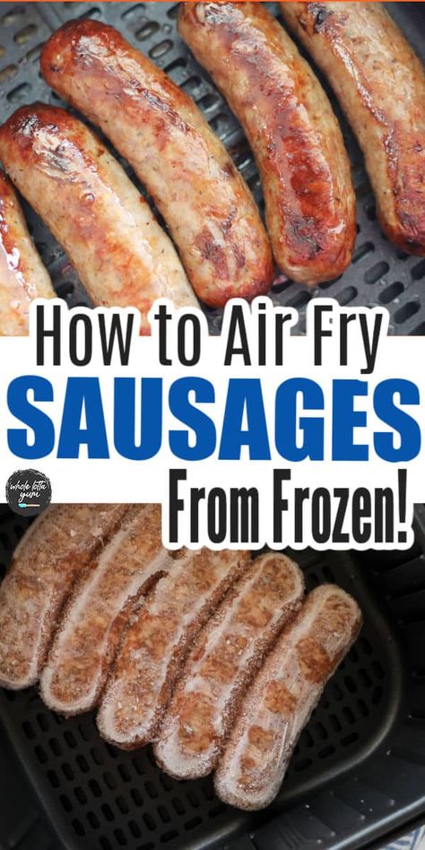 Make air fryer frozen sausages whether you're looking for frozen Italian sausage, brats, chicken sausage, or breakfast sausage. Either raw or pre-cooked! Air Fryer Frozen Sausage, Sausage Italian, Air Fryer Recipes Pork, New Air Fryer Recipes, Air Fryer Recipes Snacks, Air Fryer Cooking Times, Italian Sausage Recipes, Cooks Air Fryer, Frozen Breakfast