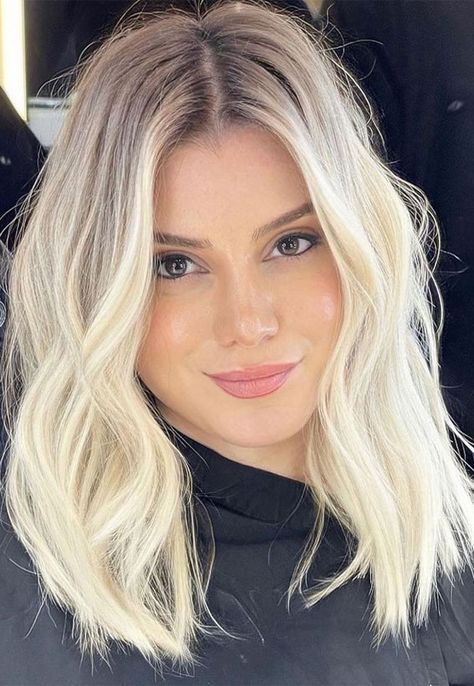 platinum blonde lob hairstyle, blonde shoulder length haircut, blonde medium length haircut, blonde hairstyle, medium length hairstyles 2022, blonde medium length, layered haircut, medium length haircut Matrix Hairstyle, Braid Hairstyle Ideas, Medium Length Blonde Hair, Shoulder Length Blonde, Medium Length Blonde, Mid Length Blonde, Dunner Wordend Haar, Medium Blonde Hair, Cool Blonde Hair