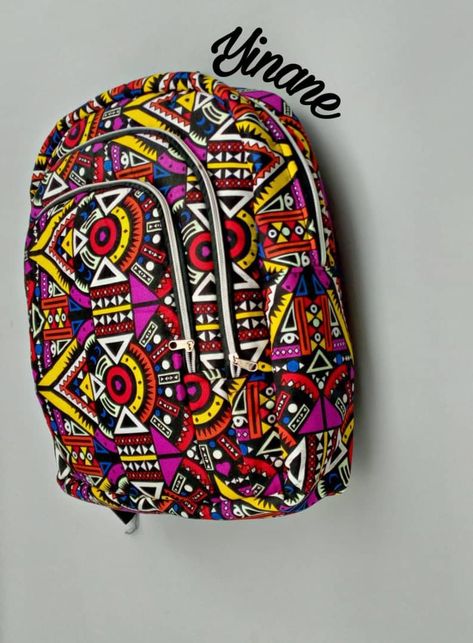 Ankara backpack with two compartments. Large Ankara school bag with two front compartments. Kente backpack Ankara School Bag, Bags For Vacation, Ankara Backpack, Ankara Material, Backpack Diy, Ankara Dress Designs, Ankara Bags, Bags Diy, Diy Backpack