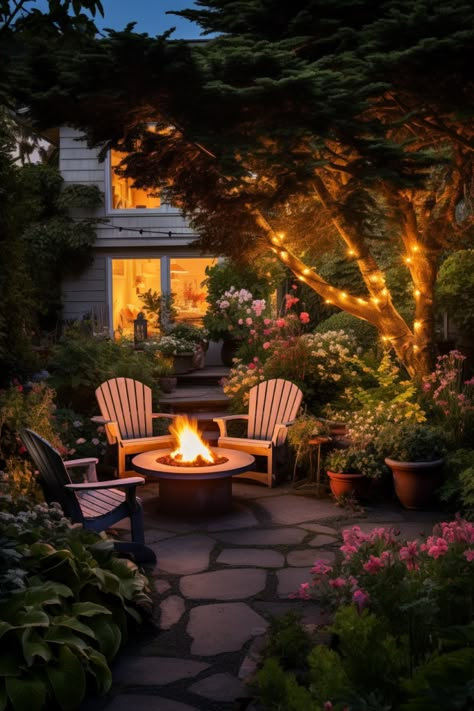 Experience over 20 moments of outdoor serenity with garden fire pit magic. Create a tranquil outdoor retreat for peaceful evenings and relaxation. #OutdoorSerenity #TranquilRetreat #PeacefulEvenings #GardenFirePitMagic Romantic Fire Pit, Peaceful Backyard, Magical Backyard, California Landscaping, Cosy Garden, Fire Pit Garden, Peaceful Garden, Outdoor Sitting Area, Cozy Backyard