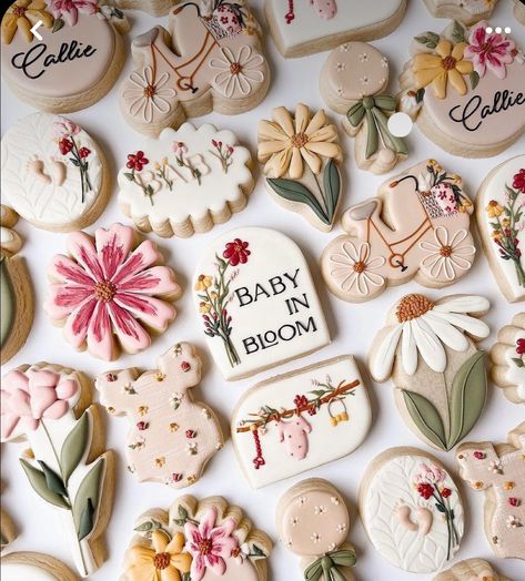 Wild Flower Cookies Baby, May Flower Baby Shower Theme, Wildflower Cookies Baby, Baby Girl Baby Shower Ideas Summer, Baby In Bloom Desert Table, Baby In Bloom Cookies Gender Neutral, Daisy Baby Shower Cookies, Baby Shower Girl Flower Theme, Baby In The Bloom Baby Shower Ideas