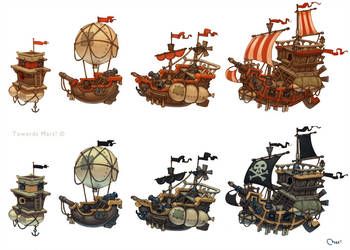 Pirates ships by Sidxartxa Card Earrings, Steampunk Airship, Steampunk Pirate, Pirate Ships, Arte Robot, Digital Art Gallery, Game Concept Art, Concept Art Drawing, Steampunk Art