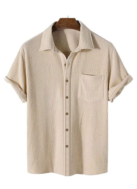 Corduroy Shirts, Collar Shirt Men, Half Shirts, Half Sleeve Shirts, Men Stylish Dress, Cool Outfits For Men, Mens Short Sleeve Shirt, Loose Shirts, Mens Casual