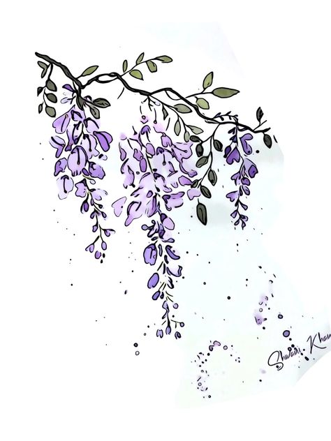 Wisteria Drawing Reference, Wisteria Tattoos For Women, Lots Of Flowers Drawing, Japanese Wisteria Tree Tattoo, Purple Wisteria Tattoo, Lilac Sprigs Tattoo, Wisteria Tattoo Black, Lilac Tree Drawing, Wisteria Quotes