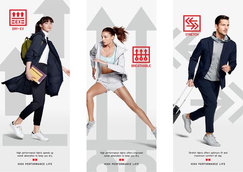 UNIQLO - Move - Wolfgang Uniqlo Graphic Design, Uniqlo Advertising, Uniqlo Ads, Uniqlo Women Outfit, Ad Layout, Kit And Ace, Sports Graphic Design, Ui Design Inspiration, Creative Posters