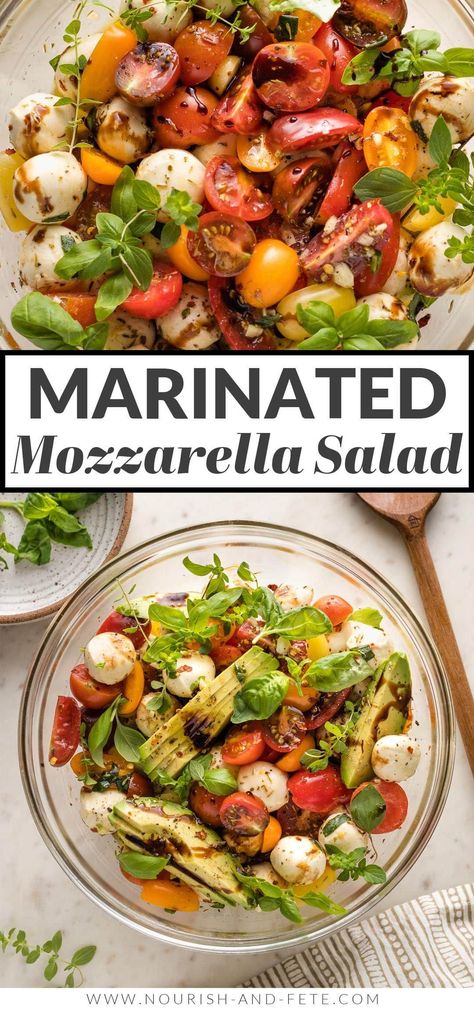 Marinated Mozzarella Balls are the simple yet impressive heart of this delicious recipe, which makes a terrific salad or appetizer. It’s quick, easy, fresh, and beautiful! Mozzarella Balls Recipe, Fresh Mozzarella Salad, Marinated Mozzarella Balls, Fresh Mozzarella Recipe, Marinated Mozzarella, Great Salad Recipes, Mozzarella Balls, Mozzarella Recipes, Mozzarella Salad