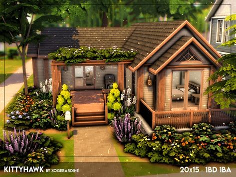 The Sims Resource - Kittyhawk (TSR only CC) Small House Sims 4, Sims 4 No Cc House, Sims Lips, Boho House Exterior, Sims Architecture, Boho House Ideas, Sims Folder, Triangle Window, Sims 4 Cottage