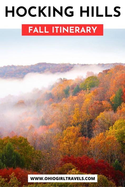 Autumn Fall Foliage. With Text Reading: Fun Things to Do in Hocking Hills in Fall. Hocking Hills Ohio, Hocking Hills State Park, Usa Bucket List, Road Trip Routes, Romantic Weekend Getaways, Hocking Hills, List Of Activities, Romantic Destinations, Romantic Weekend