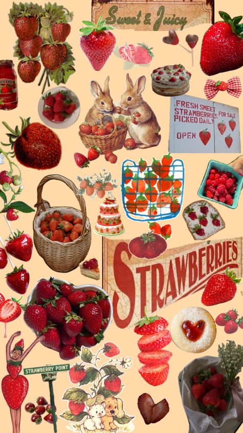 Strawberry Collage, Vintage Americana Aesthetic, Fruit Collage, Food Collage, Fruit Wallpaper, Spring Wallpaper, Cute Strawberry, Instagram Photo Inspiration, Pretty Wallpapers Backgrounds