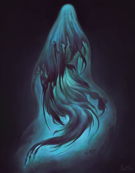 ArtStation - Underwater Wraith, Melina Nallistat Dnd Wraith Art, Wraith Character Design, Dungeons And Dragons Concept Art, Wraith Creature, Dnd Wraith, Undead Oc, Wraith Art, Banshee Art Beautiful, Underwater Character