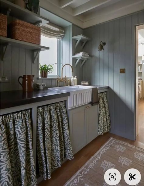 Laundry Room Decorating, Functional Mudroom, Modern Cottage Style, Blue Kitchen Cabinets, Butler Sink, Kitchen Paint Colors, Boot Room, Modern Cottage, Organic Modern Decor