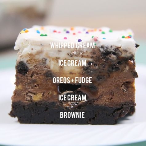 Brownie bottom ice cream cake is an easy frozen dessert that tastes amazing! Fun recipe for birthday parties because it serves a crowd. Easy summer treat recipe. Brownie Ice Cream Cake, Cookie Dough Cake, Fudge Ice Cream, Cream Cake Recipe, Ice Cream Cake Recipe, Brownie Ice Cream, Cake Cream, Cold Desserts, Ice Cream Pies