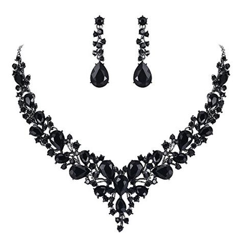 Rhinestone Bridal Jewelry, Rhinestone Bridal, Black Necklace, Bride Jewellery, Bridal Jewelry Sets, Bridal Necklace, Austrian Crystal, Black Crystals, Elegant Jewelry