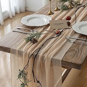 Cloth Aesthetic, Table Aesthetic, Table Beige, Cheesecloth Table Runner, Table Flag, Western Food, Brown Table, Banquet Tables, Rustic Boho