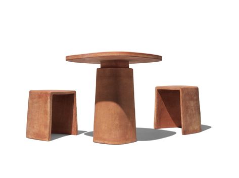 Designed by Mario Scairato, this terracotta furniture set draws inspiration from the ancient amphorae, the jars used for food and wine storage. The designer also wanted to create a design that could live in symbiosis with nature and age gracefully.  #outdoorfurniture #terracotta Terracotta Table, Clay Plant Pots, Mesa Exterior, Modern Outdoor Furniture, Unique Tables, Ceramics Pottery Art, Paving Stones, Bistro Table, Coffee Table Design