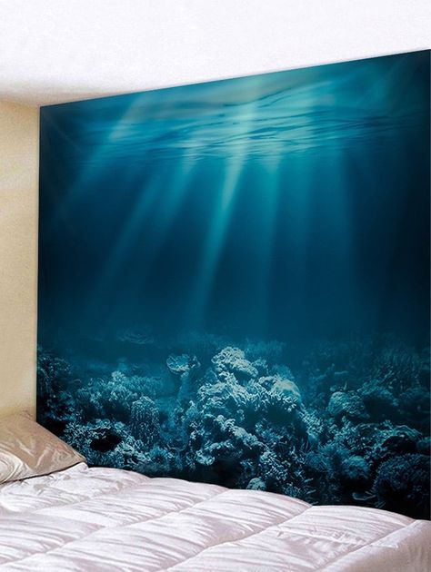 Midnight Blue Walls, Cheap Wall Tapestries, Deco Nature, Wall Murals Painted, Art Tapestry, Wall Hanging Art, Canvas Painting Designs, Ocean Decor, Interior Design Art