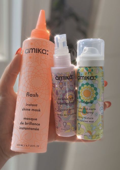 #hair #haircare #hairinspiration #amika #aesthetic #skincare #colorful Amika Hair Aesthetic, Amika Hair Products Aesthetic, Hair Product Aesthetic, Haircare Products Aesthetic, Cosmetology School Aesthetic, Hair Products Aesthetic, Amika Products, Aesthetic Hair Care, Indian Wavy Hair