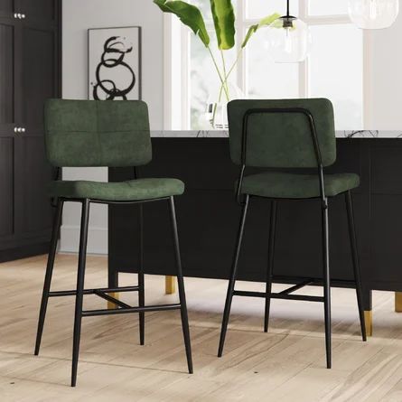 Mercury Row® Upholstered Bar & Counter Stool | Wayfair Stool For Kitchen, Green Bar Stools, Counter Stools With Backs, Island Chairs, Bar Stools Kitchen Island, Stools With Backs, Leather Bar Stools, Leather Bar, Bar Chair