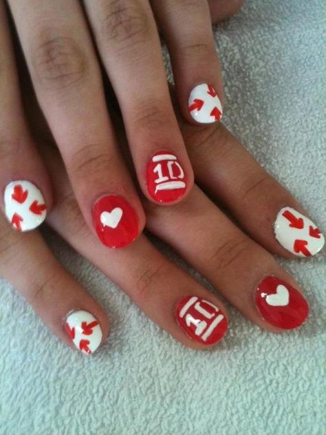 1 Direction nail design by Tish 1d Nails, One Direction Nails, Spring Nail Trends, Haircut And Color, Spring Nail, Nail Art Galleries, Nail Art Hacks, Cute Nail Designs, Red Hearts