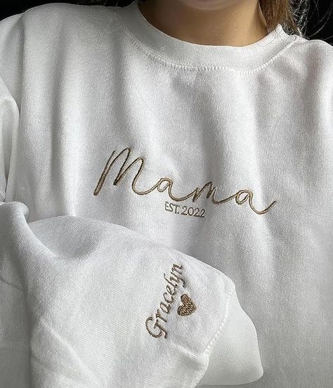 Givesmiles Custom Embroidered Mama Sweatshirt and Hoodie, Mama Est 2023 Sweatshirt, Custom Embroidered Sweatshirt for Mom, Embroidered Custom Name Mom On Sleeve, Christmas Hoodie, Gift for Mom Mom Embroidered Sweatshirt, Mama Embroidered Sweatshirt, Custom Embroidered Sweatshirt, Mama Hoodie, Unique Mothers Day Gifts, Matching Sweatshirts, Christmas Hoodie, Outfits 2023, Personalized Embroidery