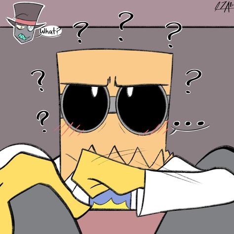 Bro ruined the mood- #villainous #paperhat #blackhat #drflug Black Hat Villainous Fanart, Dr Flug Fanart, Dr Flug X Black Hat, Villainous Dr Flug, Paperhat Villainous, Black Hat X Dr Flug Comic, Villainous Paperhat, Picture Codes, Black Hat X Dr Flug