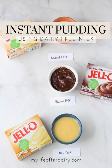 Craving for something sweet but bound by dietary restrictions? Set your worry aside. We're unraveling the secret to creating scrumptious dairy-free instant pudding that indulges your sweet tooth without the guilt. Learn how to make instant pudding from a box using three of the most common non-dairy milk options, oat milk, almond milk, and coconut milk. Learn which has the thickest texture, the smoothest texture, and the best flavor! Healthy Instant Pudding Recipes, Lactose Free Banana Pudding, Oat Milk Pudding Recipe, Unsweetened Almond Milk Recipes, Almond Milk Pudding Recipe, Oat Milk Pudding, Dairy Free Pudding Recipe, Coconut Milk Pudding Recipes, Recipes Using Oat Milk