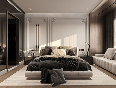 Classic Master Bedroom - MS :: Behance Black Bedroom Furniture Set, Neoclassical Bedroom, Apartment Behance, Bedroom Behance, Victorian Apartment, Black Bedroom Furniture, Contemporary Villa, Classic Interior Design, Bedroom Idea