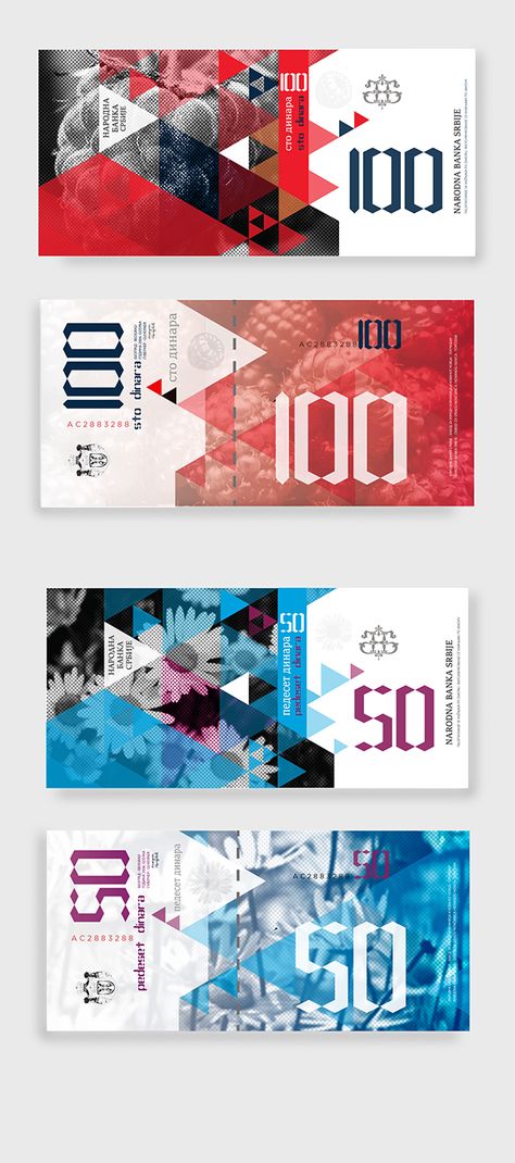 Student project: Serbian banknotes with motives  traditional fruit and flower. Behance Banner, Banner Web Design, Banknotes Design, Currency Design, Behance Design, Voucher Design, Banner Web, Graphisches Design, Ticket Design