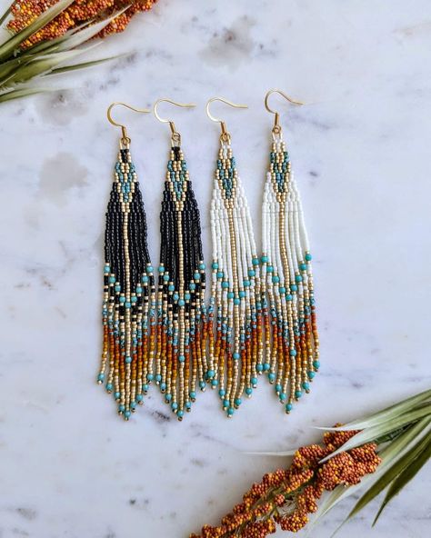 This Dangle & Drop Earrings item by BeadedByGabbyAZ has 9 favorites from Etsy shoppers. Ships from United States. Listed on 17 Aug, 2024 Bohemian Beaded Earrings With Black Beads, 2 Drop Brick Stitch, Dentalium Earrings, Boho Beaded Earrings, Beautiful Beaded Earring, Seed Bead Jewelry Patterns, Beaded Earrings Tutorials, Beaded Fringe Earrings, Brick Stitch Earrings