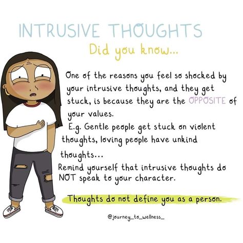 Ocd Intrusive Thoughts, Ocd Therapy, Intrusive Thoughts, Be Kind To Your Mind, Mental Health Facts, Mental Health And Wellbeing, Mental Health Resources, Note To Self Quotes, Mental And Emotional Health