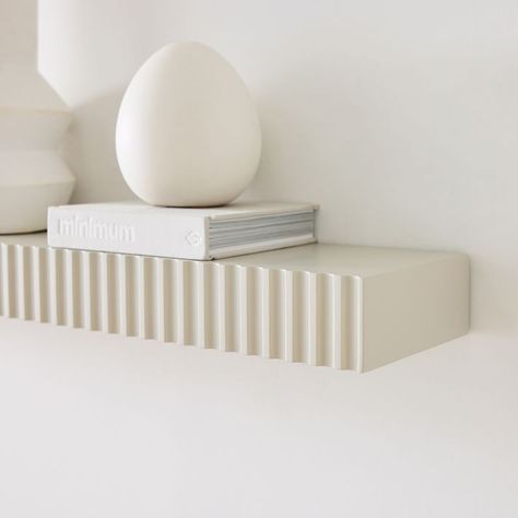 Quinn West Elm, West Elm Floating Shelves, Low Floating Shelves, Colored Floating Shelves, Living Room White Shelves, Green Floating Shelves, Floating Bathroom Shelf, Bedroom Esthetics Ideas, Cute Floating Shelves