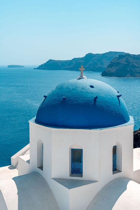 Blue Dome Church Santorini on a Budget Pinterest Wall, Things To Do In Santorini, Trip To Greece, Santorini Blue, Greek Blue, Hiking Routes, Bell Tower, Plunge Pool, Sketches Simple