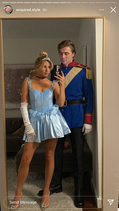 Frozen Couple Costume, Blonde Hair Couple Costume, Disney Princess And Prince Costumes, Deal Or No Deal Costume, Cinderella Couple Costume, Cinderella And Prince Charming Costume, Blonde Couple Halloween Costumes, Disney Characters Costumes Diy, Prince Charming Halloween Costume