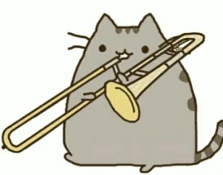 Trombone Pusheen Trombone Drawing, Cat Playing Flute Drawing, Trombone Art, Cat Playing Trombone, Aesthetic Trombone, Trombone Music, Pusheen Love, Pusheen Cute, Band Kid