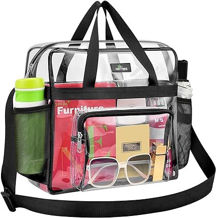 Amazon.com: MAY TREE Clear Bag Stadium Approved 12×6×12, Large Clear Tote Lunch Bag with Reinforced Shoulder Straps for Concert Outfits and Festival - Black : Clothing, Shoes & Jewelry Clear Tote Bags, Pack Bag, Suntan Lotion, Zip Purse, Concert Outfits, Black Clothing, Clear Bag, Clear Bags, Football Games