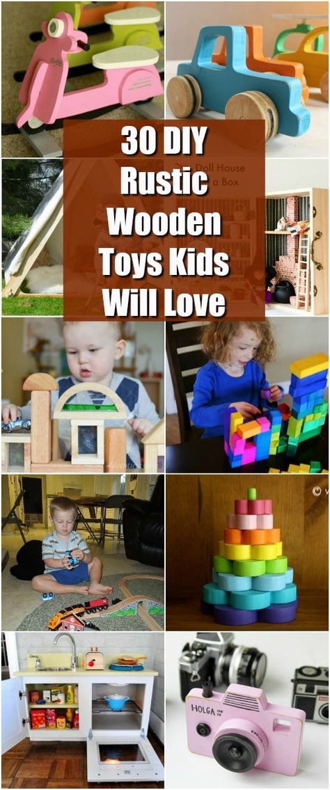 30 DIY Rustic Wooden Toys Kids Will Love #diy #rustic #toys Wood Toys Diy, Wood Kids Toys, Perlengkapan Bayi Diy, Diy Toddler Toys, Wooden Toys For Kids, Wooden Toys Diy, Wood Projects For Kids, Woodworking Kits, Wooden Toys For Toddlers