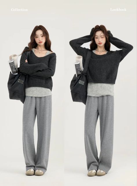 Comfy Outfits Korean, Acubi Outfit Ideas For School, Oyanxi Outfits, Rectangle Outfits, Korean Outfit Aesthetic, Joggers Outfit Casual, Japanese Outfits Casual, Yesstyle Outfits, Korean School Outfits